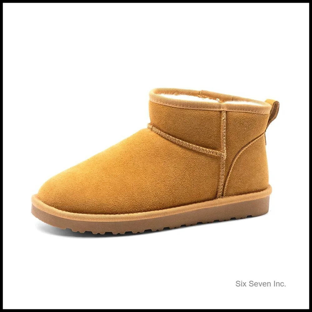 Men's Winter Boots Cozy Suede Leather Outdoor Casual Warm Fuzzy Classic Short